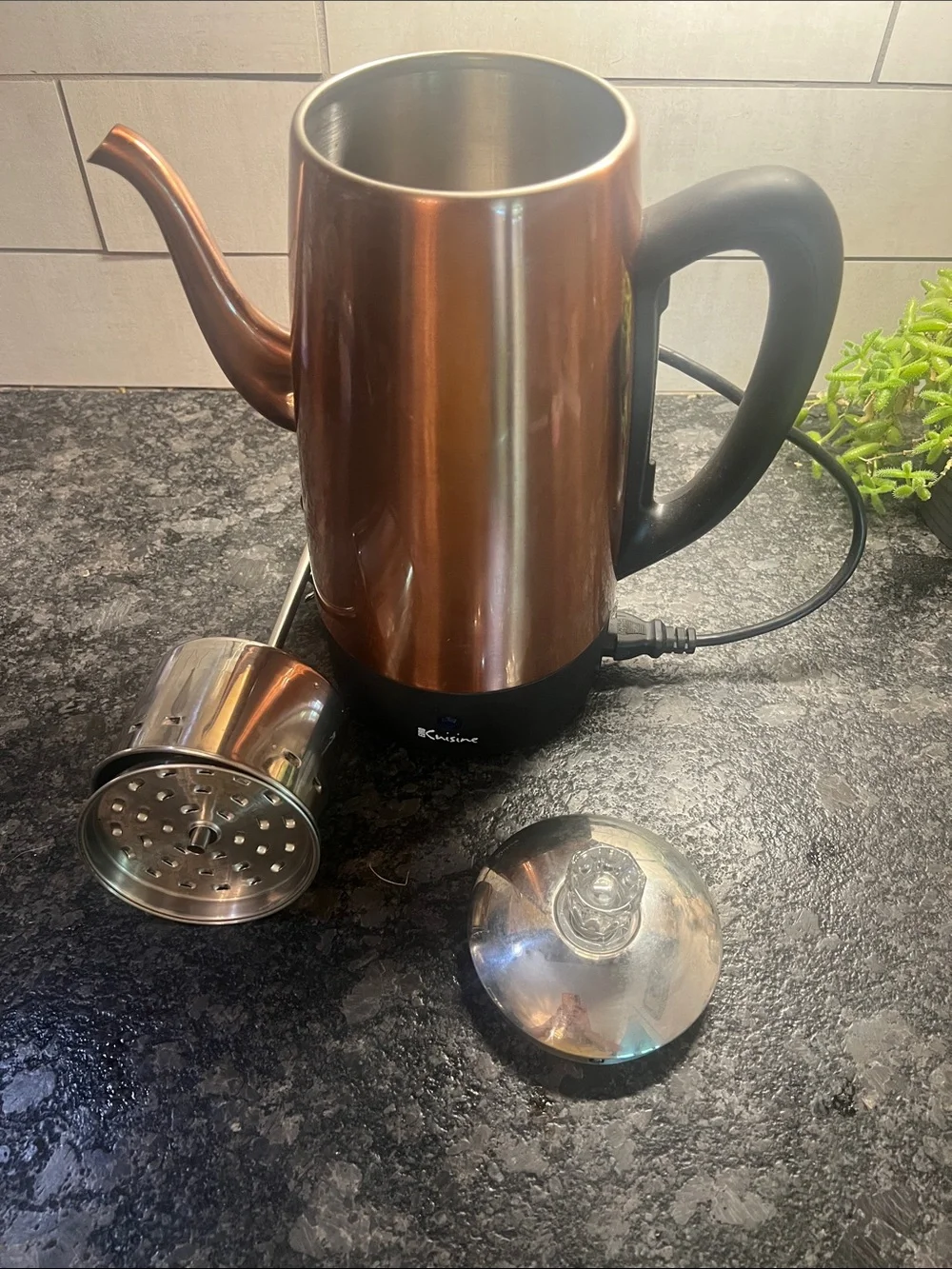 12 cup Euro Cuisine Electric Gooseneck Coffee pot in Copper. Lightly used.